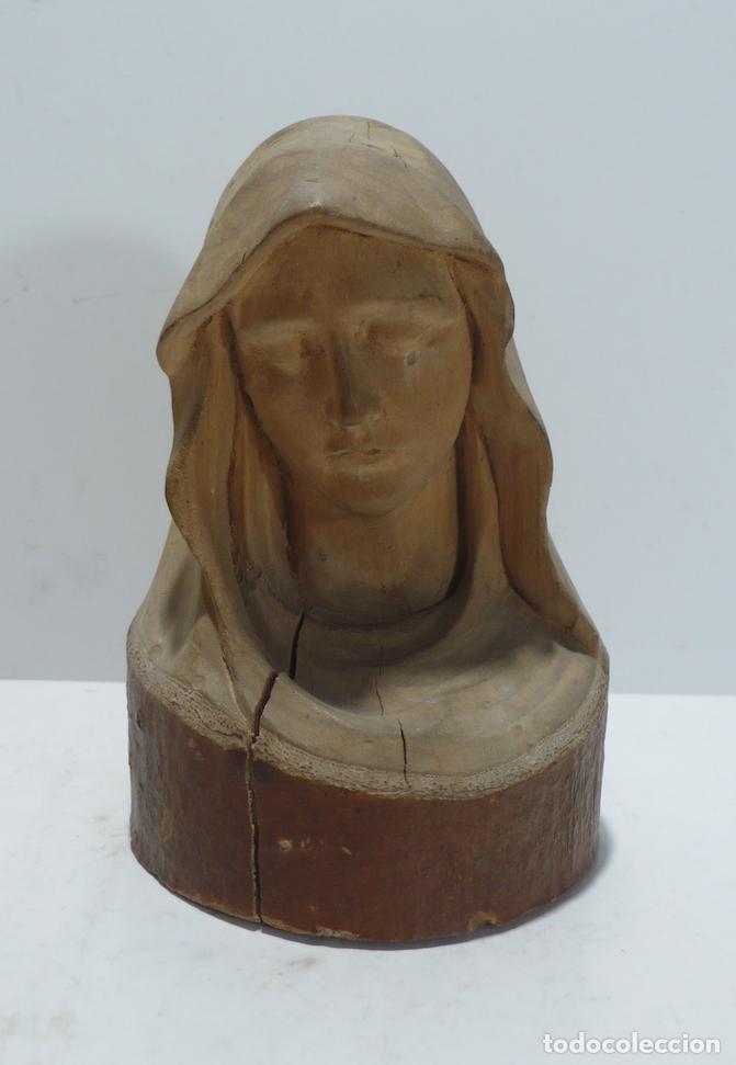 Arte: CABEZA DE VIRGEN TALLA EN MADERA - Foto 1