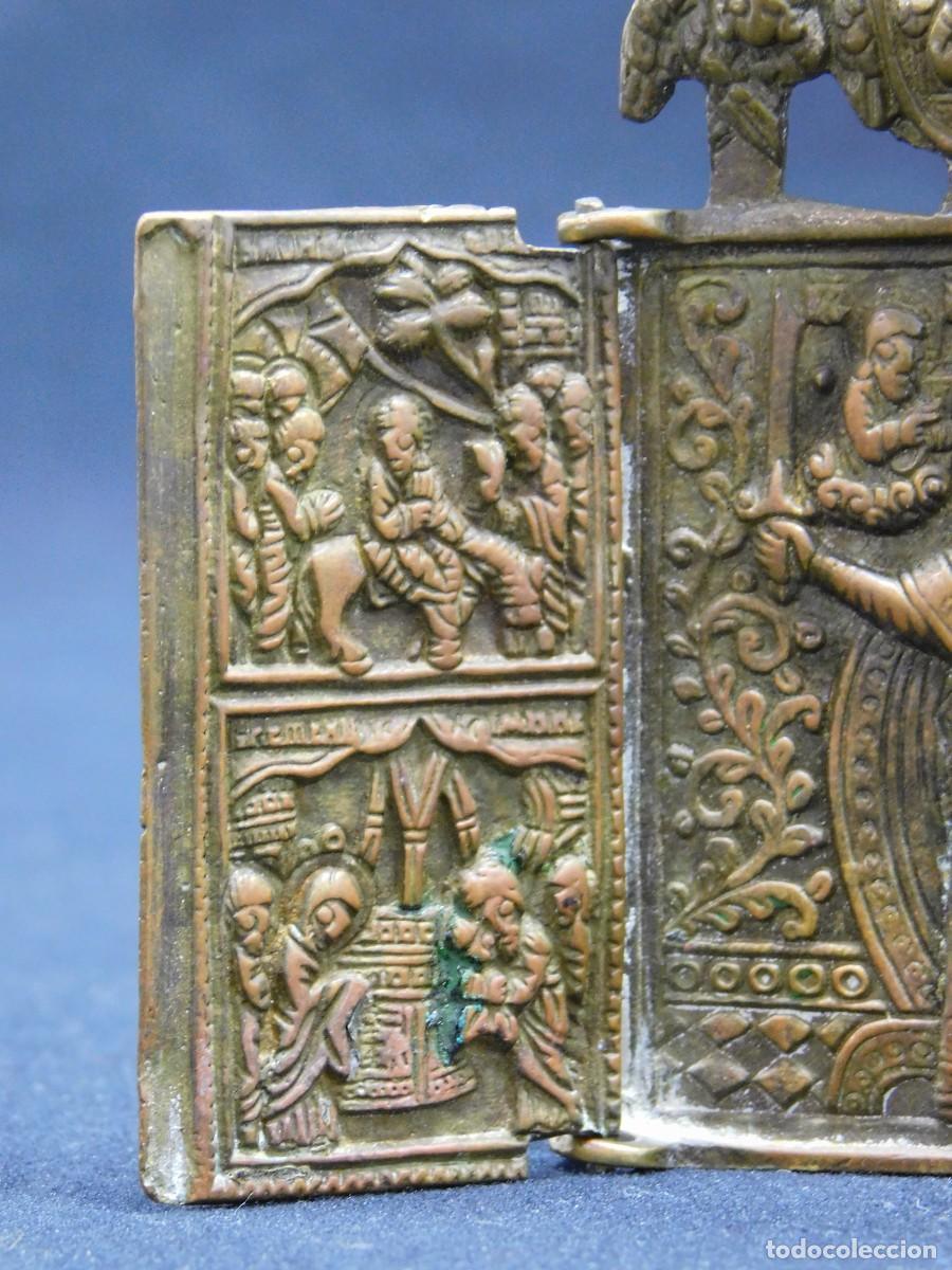 Arte: ICONO RUSO TR&Iacute;PTICO DE BRONCE - Foto 4