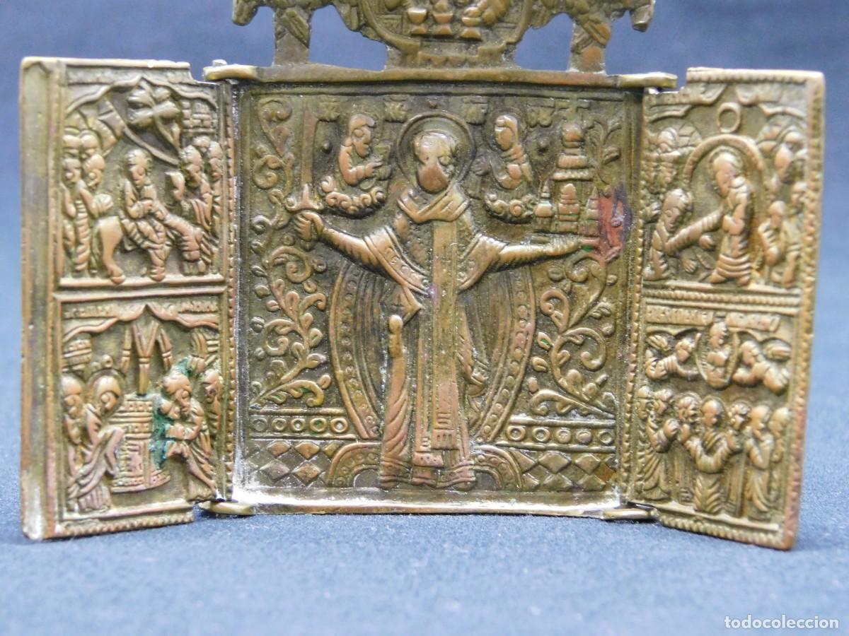 Arte: ICONO RUSO TR&Iacute;PTICO DE BRONCE - Foto 6