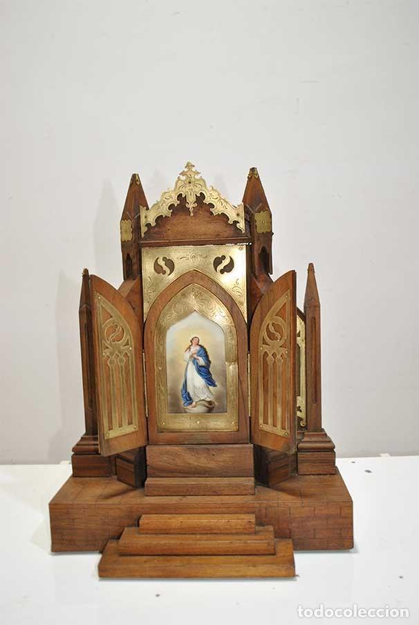 Arte: CAPILLA O TR&Iacute;PTICO MADERA Y VIRGEN INMACULADA - Foto 1