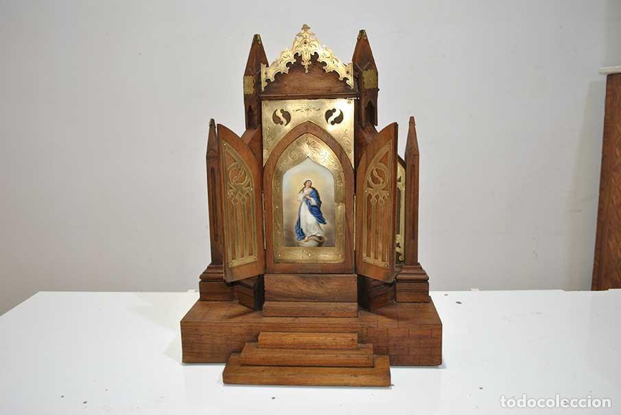 Arte: CAPILLA O TR&Iacute;PTICO MADERA Y VIRGEN INMACULADA - Foto 2