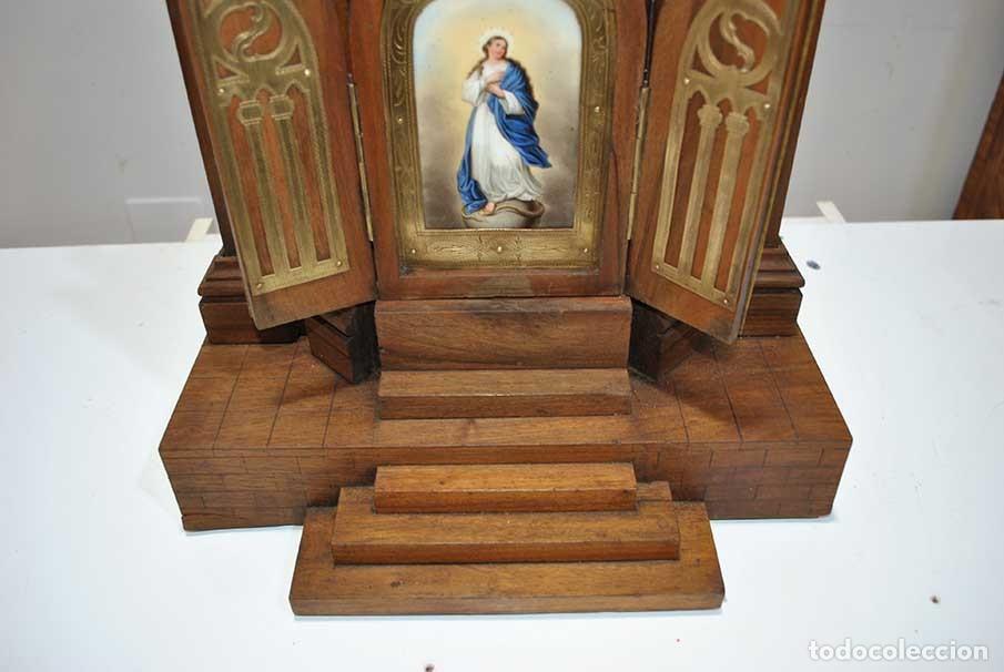 Arte: CAPILLA O TR&Iacute;PTICO MADERA Y VIRGEN INMACULADA - Foto 5
