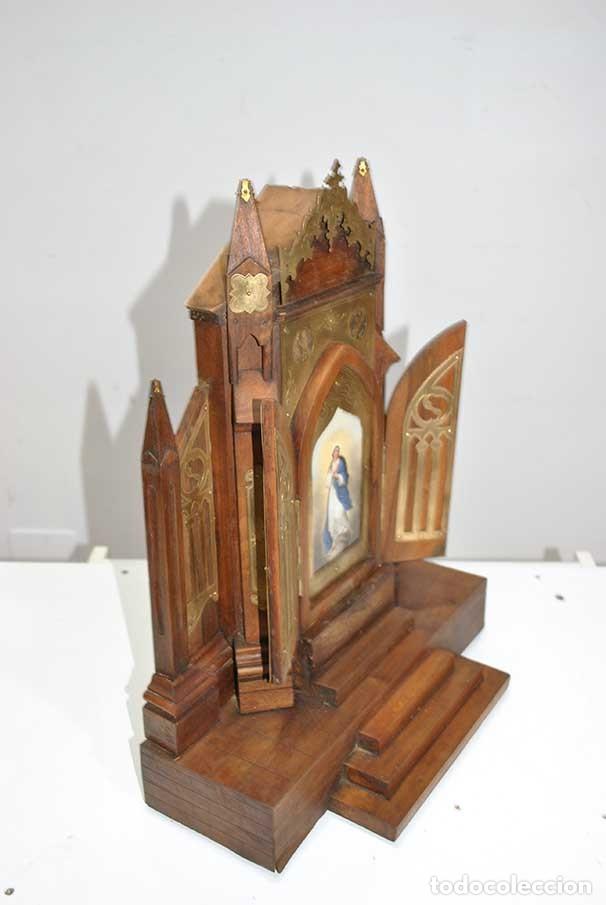 Arte: CAPILLA O TR&Iacute;PTICO MADERA Y VIRGEN INMACULADA - Foto 6