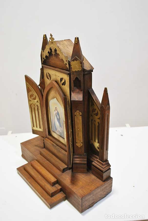 Arte: CAPILLA O TR&Iacute;PTICO MADERA Y VIRGEN INMACULADA - Foto 7