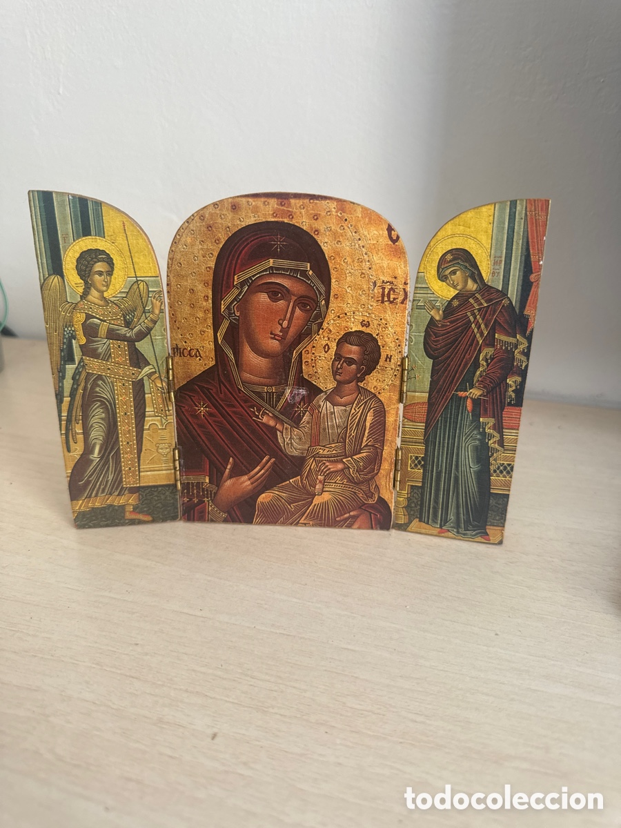 Arte: Tr&iacute;ptico Hermoso Icono Religioso Ortodoxo - Foto 1
