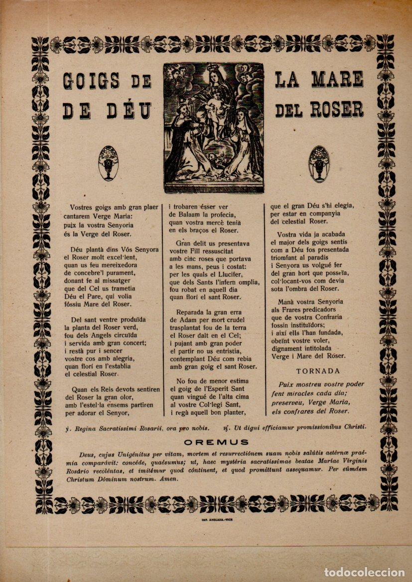 Arte: GOIGS DE LA MARE DE D&Eacute;U DEL ROSER (IMP. ANGLADA, VICH) - Foto 1