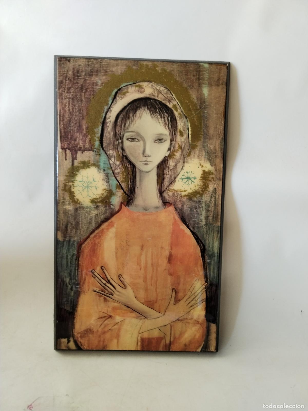 Arte: virgen en madera con lamina lacada - Foto 1