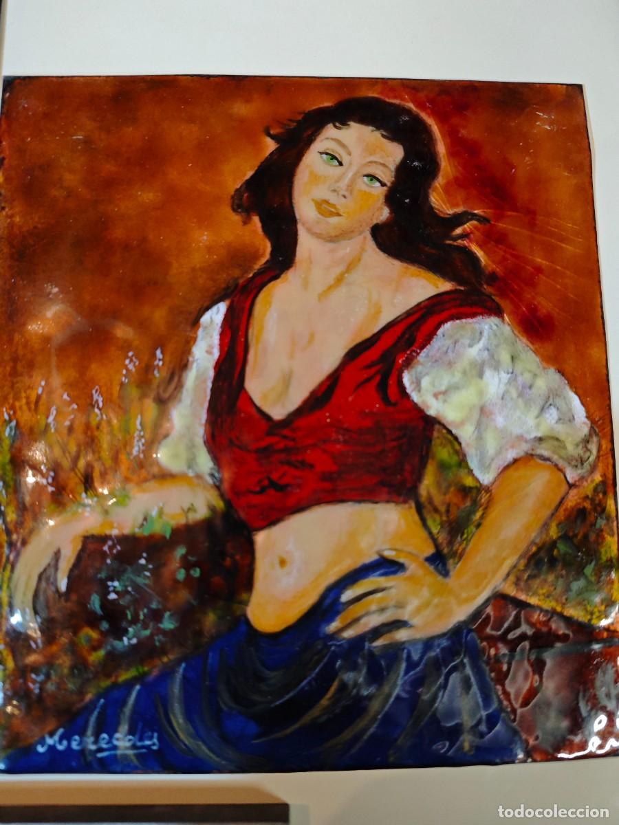 Arte: Mujer gitana flamenca placa de cobre esmaltada - Foto 1