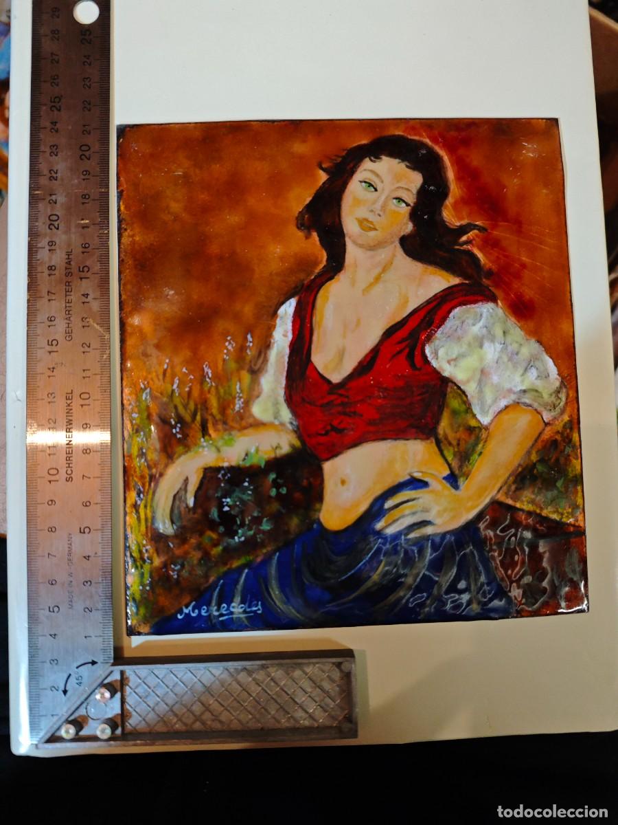 Arte: Mujer gitana flamenca placa de cobre esmaltada - Foto 2