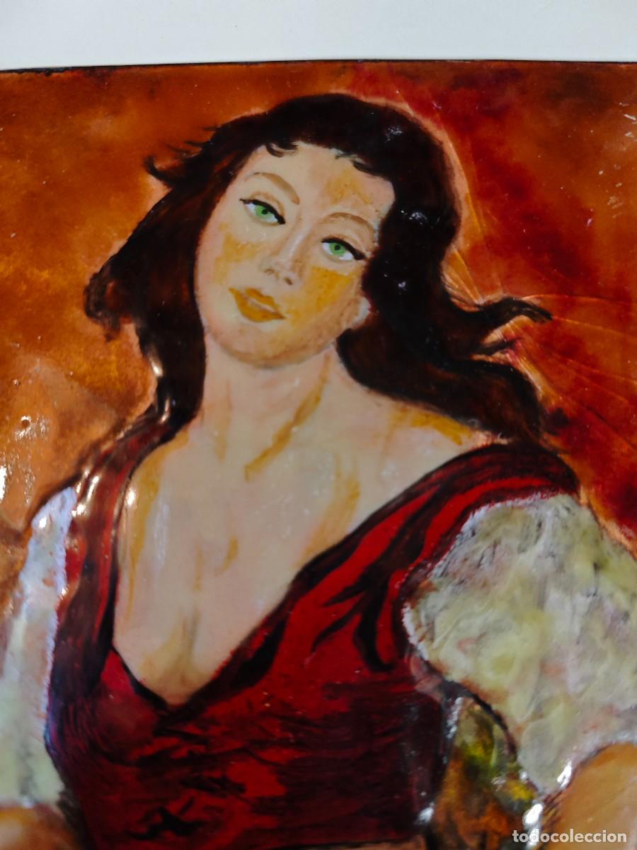 Arte: Mujer gitana flamenca placa de cobre esmaltada - Foto 3