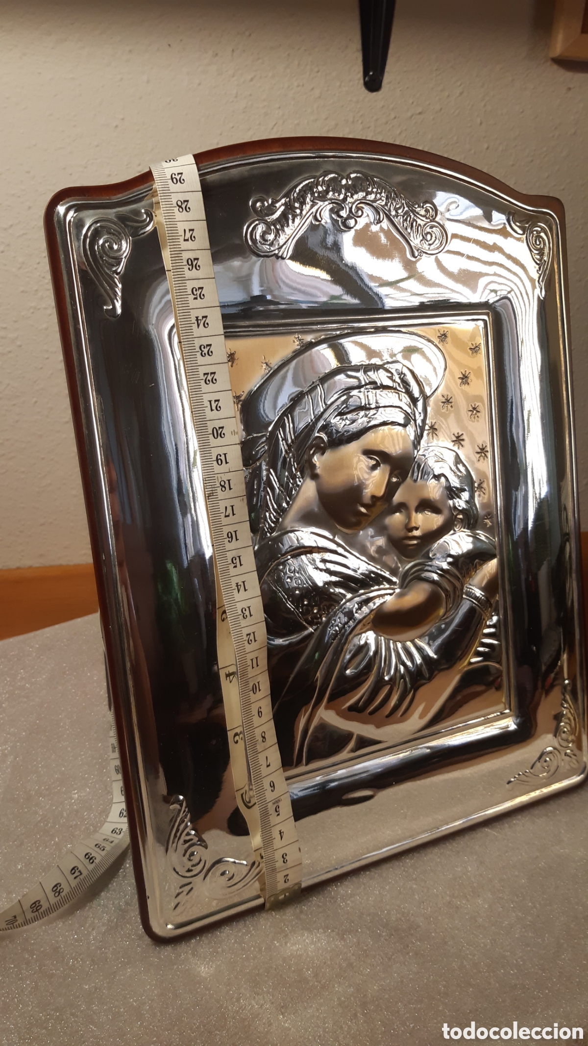 Arte: Cuadro de Virgen con ni&ntilde;o en plata - Foto 1