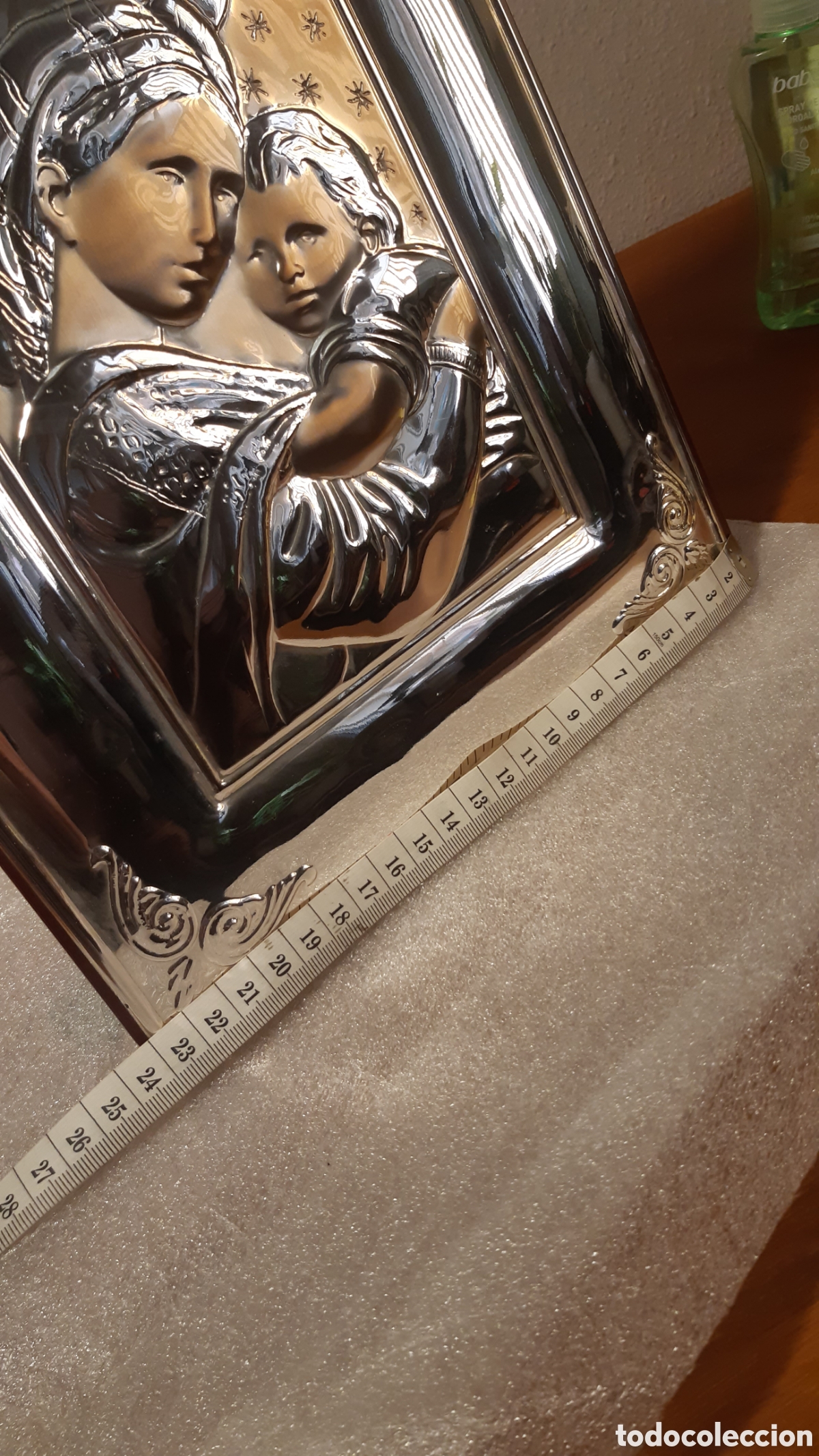 Arte: Cuadro de Virgen con ni&ntilde;o en plata - Foto 2