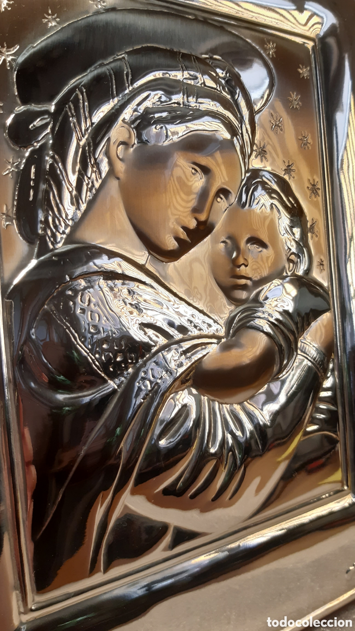 Arte: Cuadro de Virgen con ni&ntilde;o en plata - Foto 3