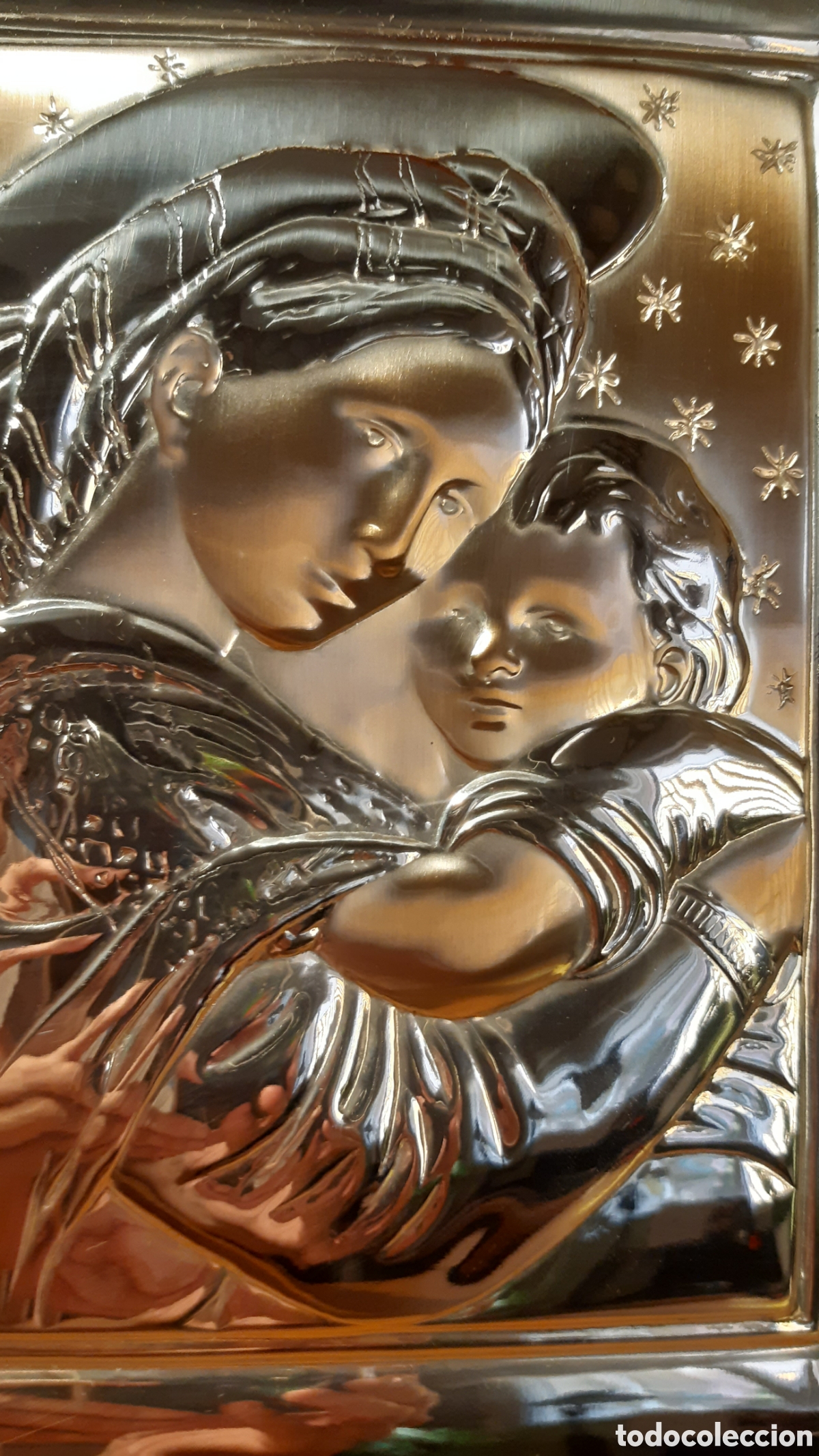 Arte: Cuadro de Virgen con ni&ntilde;o en plata - Foto 6