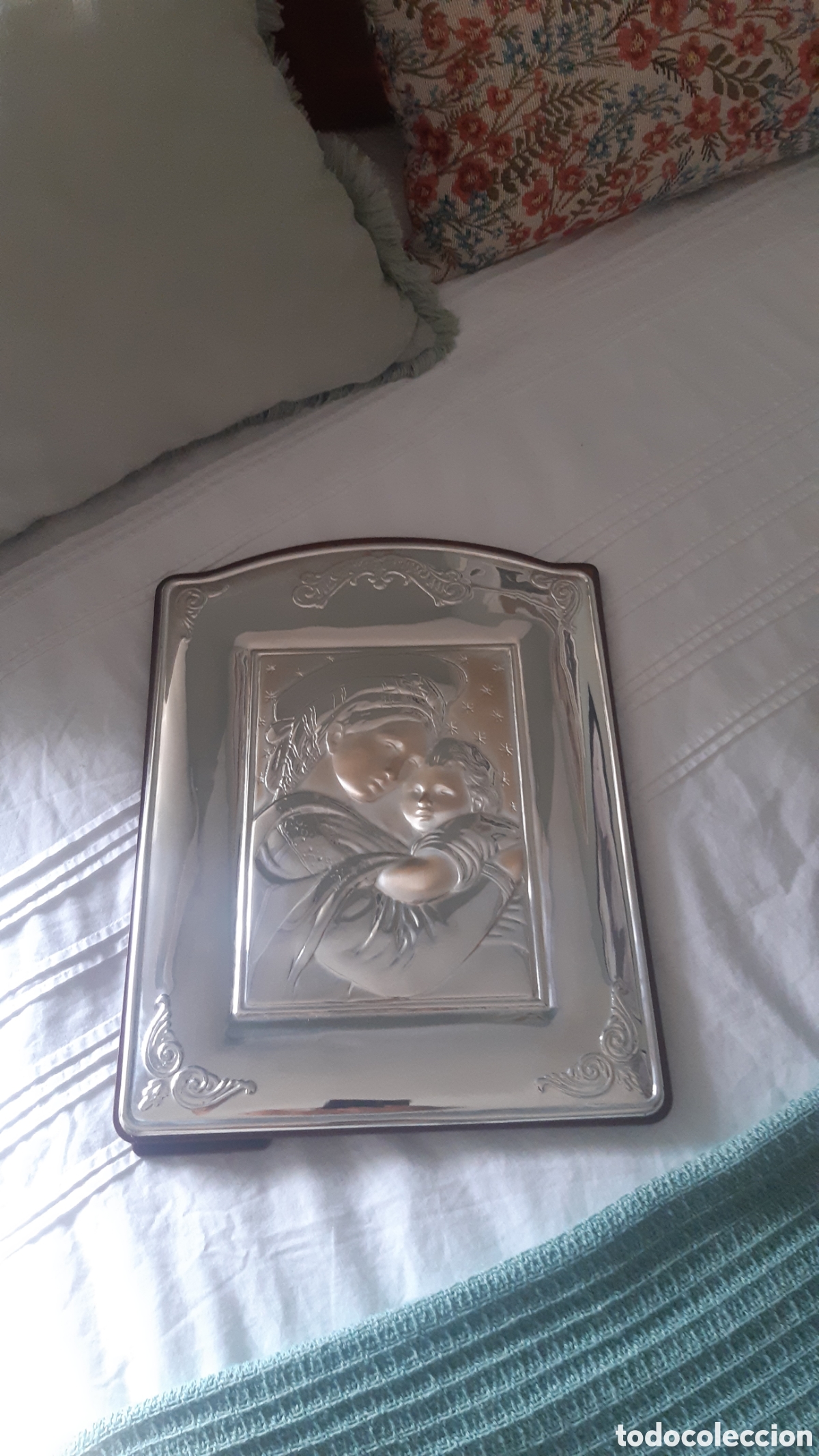 Arte: Cuadro de Virgen con ni&ntilde;o en plata - Foto 10
