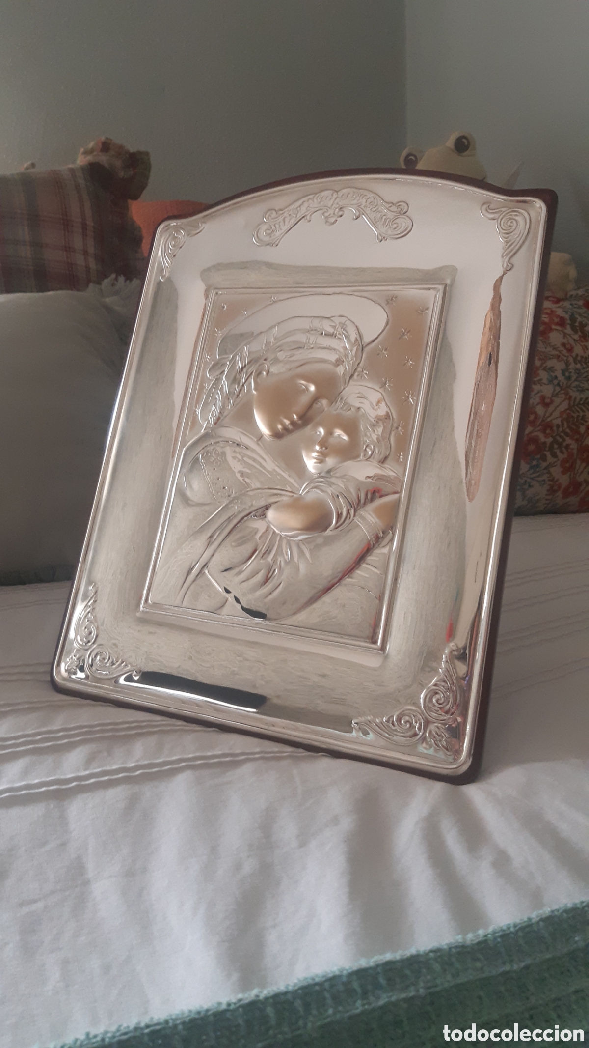 Arte: Cuadro de Virgen con ni&ntilde;o en plata - Foto 11