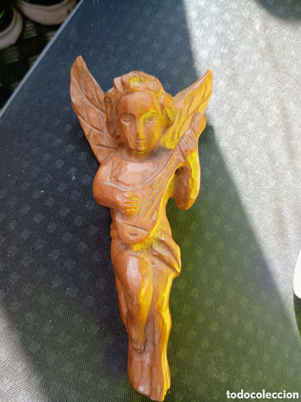 Arte: Angel madera con instrumento - Foto 1