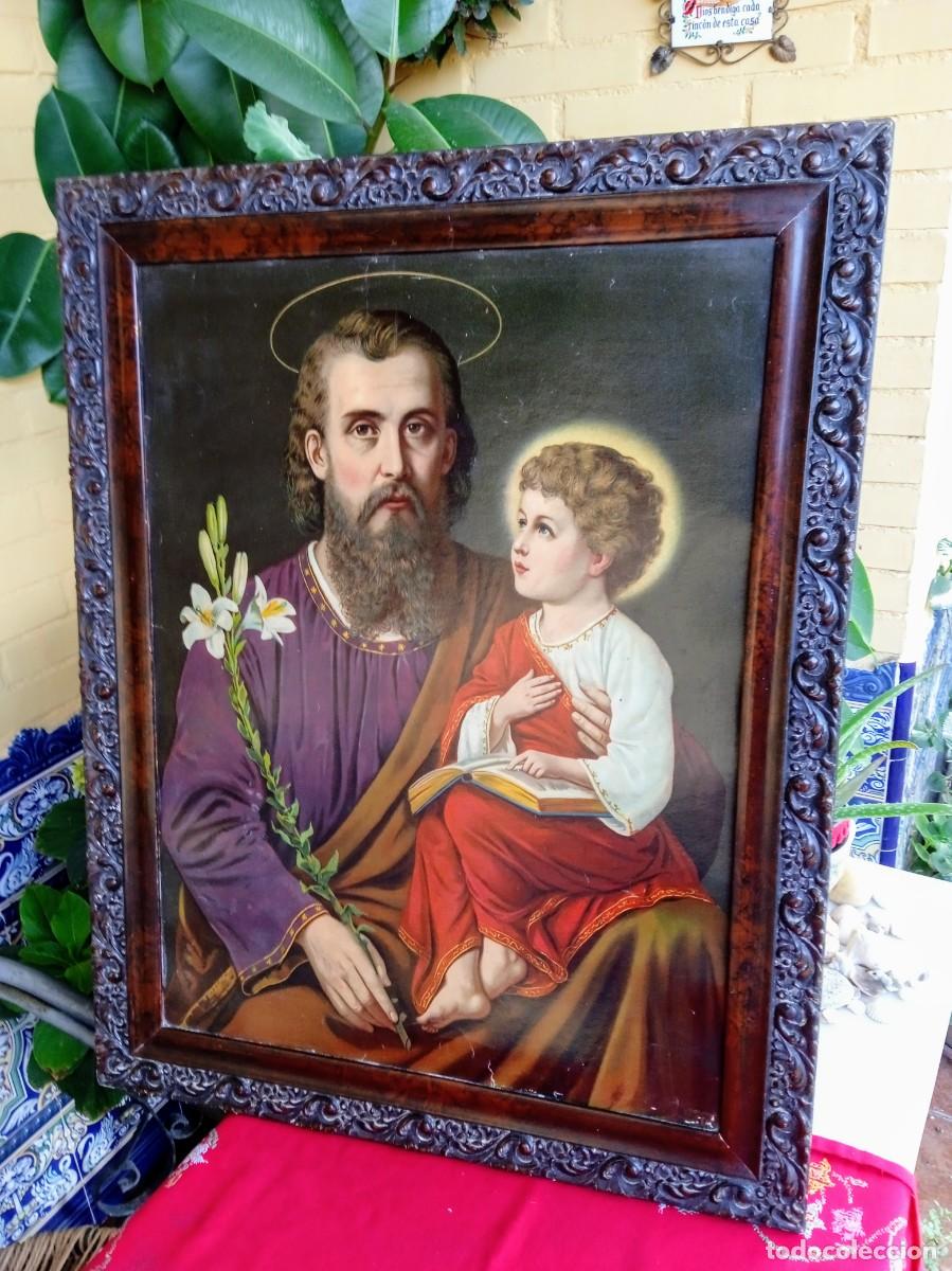 Arte: Cuadro antiguo religioso de San Jos&eacute; - Foto 1