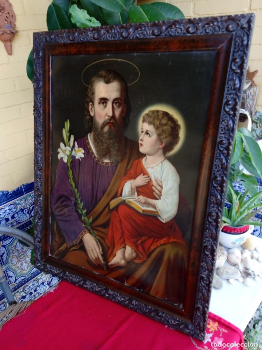 Arte: Cuadro antiguo religioso de San Jos&eacute; - Foto 2