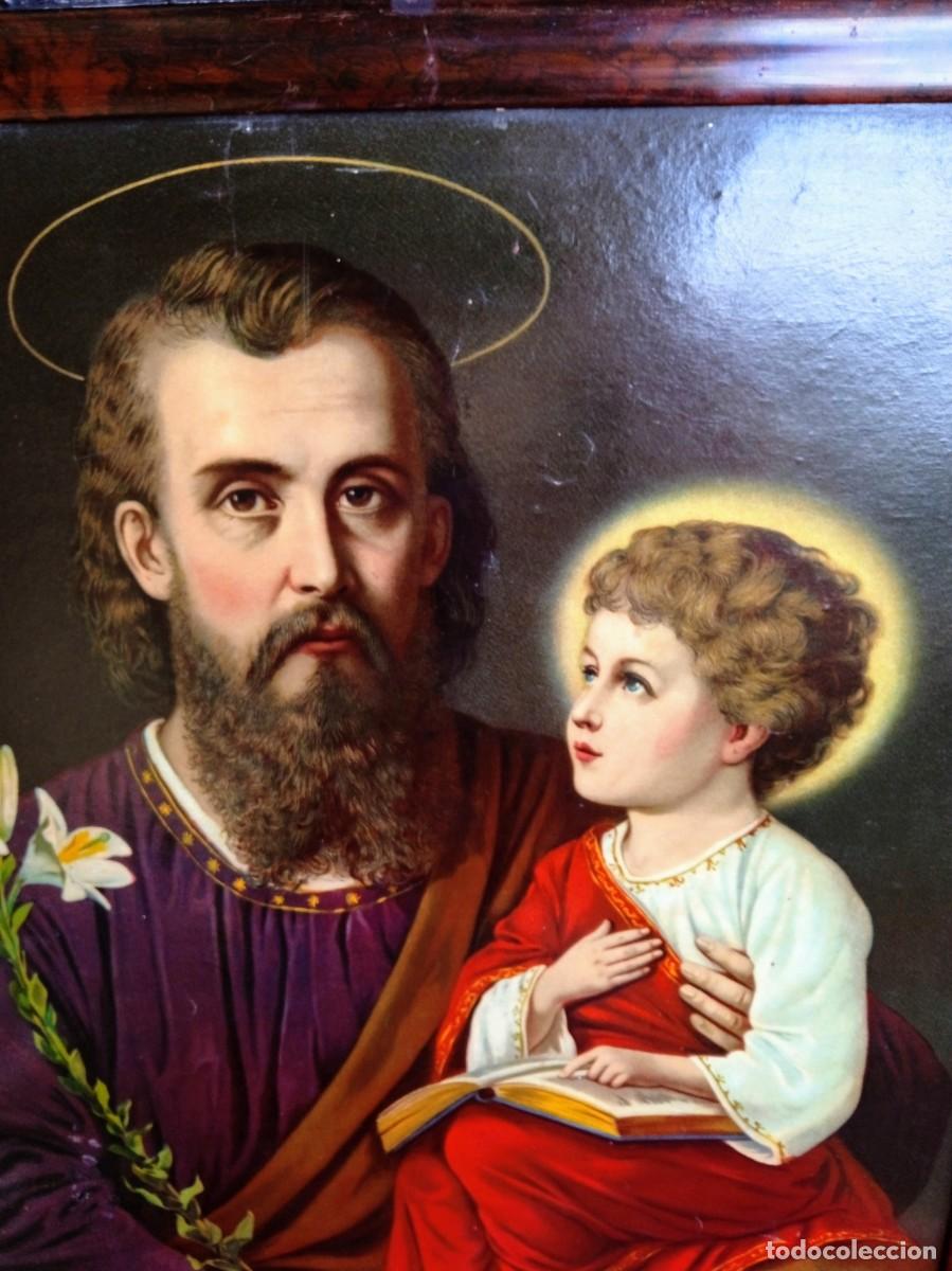 Arte: Cuadro antiguo religioso de San Jos&eacute; - Foto 3