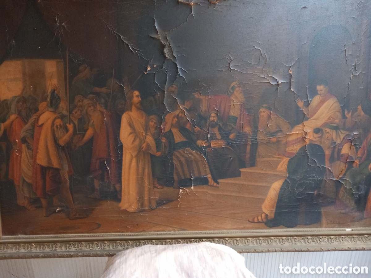 Arte: Cuadro antiguo religioso tema Jesus - Foto 1