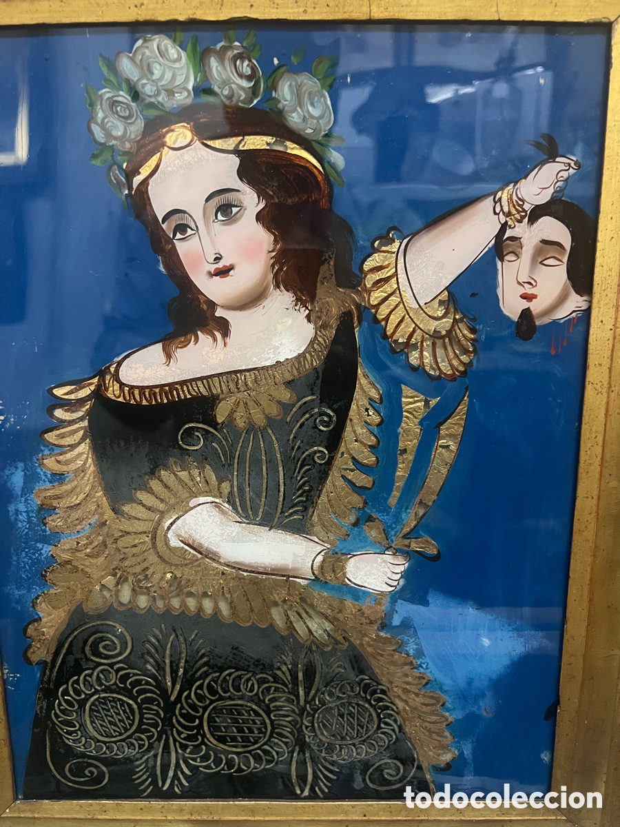Arte: Cuadro de cristal pintado antiguo - Foto 2