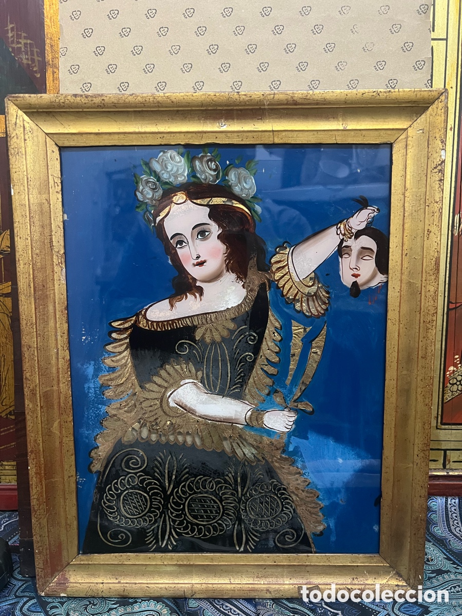 Arte: Cuadro de cristal pintado antiguo - Foto 1