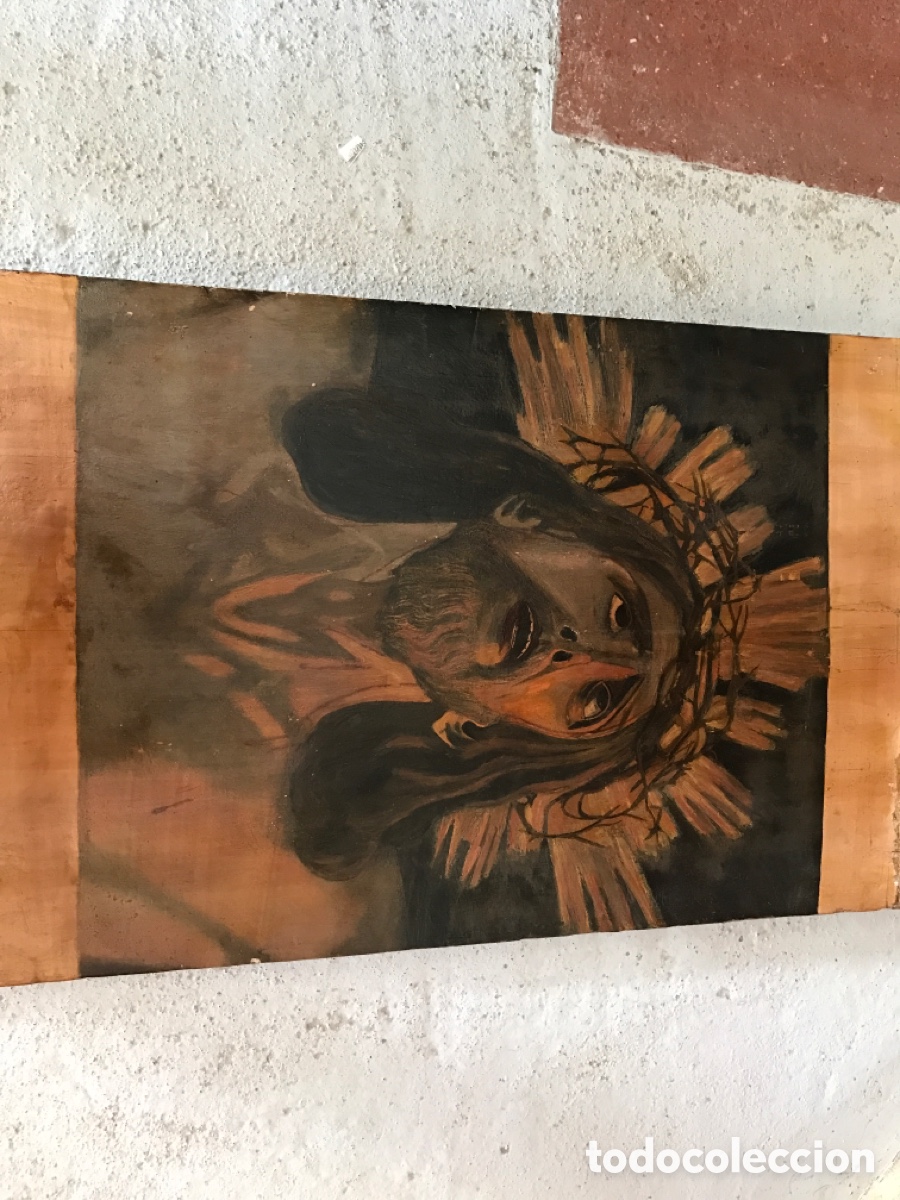 Arte: Cabeza cristo pintada sobre tabla. - Foto 3