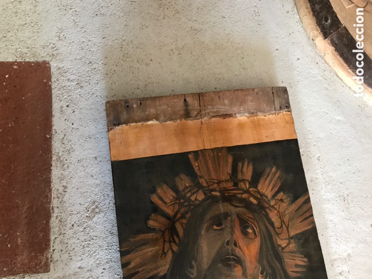 Arte: Cabeza cristo pintada sobre tabla. - Foto 5