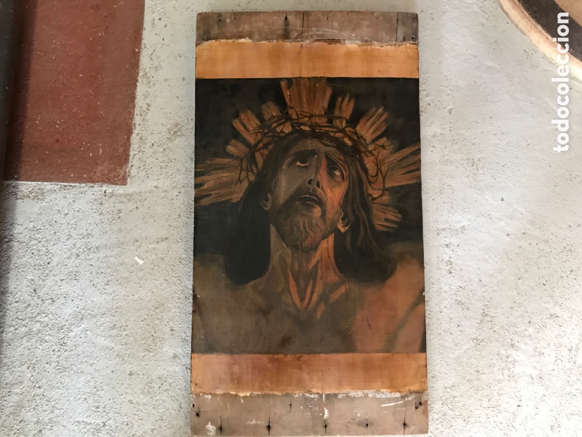 Arte: Cabeza cristo pintada sobre tabla. - Foto 6