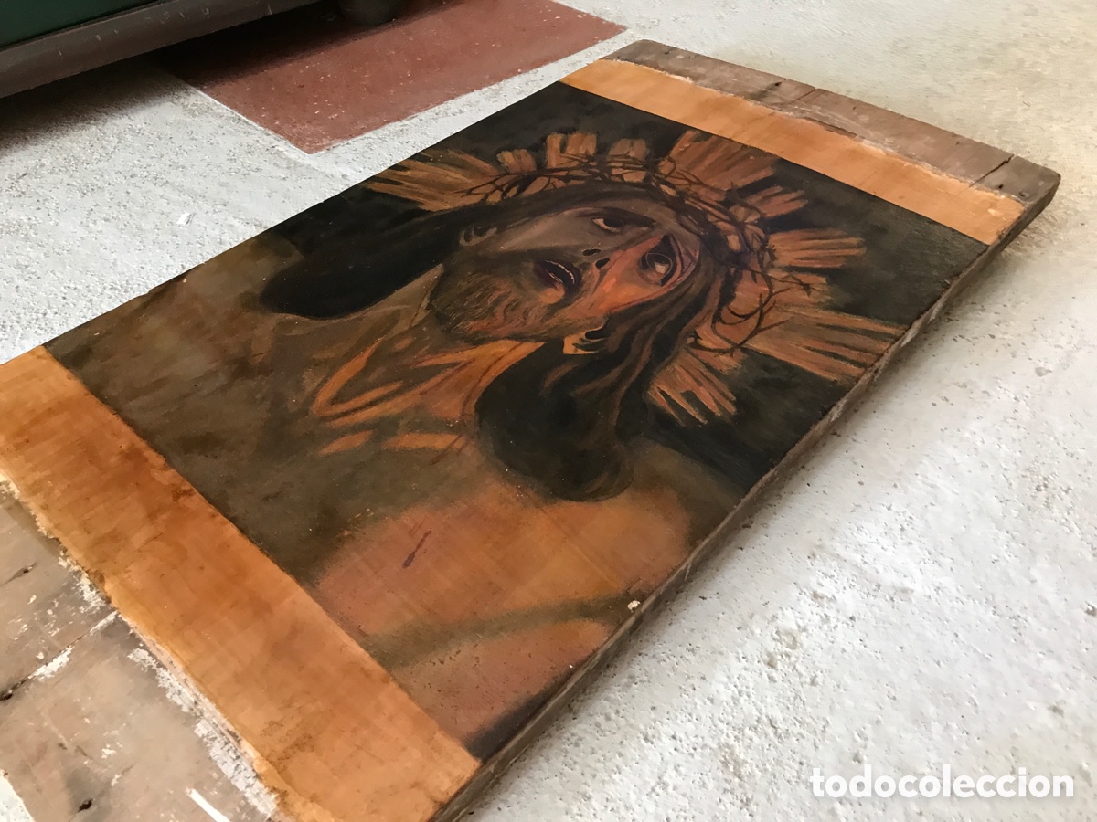 Arte: Cabeza cristo pintada sobre tabla. - Foto 8