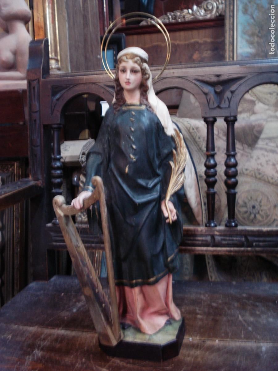 Arte: Santa Cecilia con Arpa de madera - Foto 1