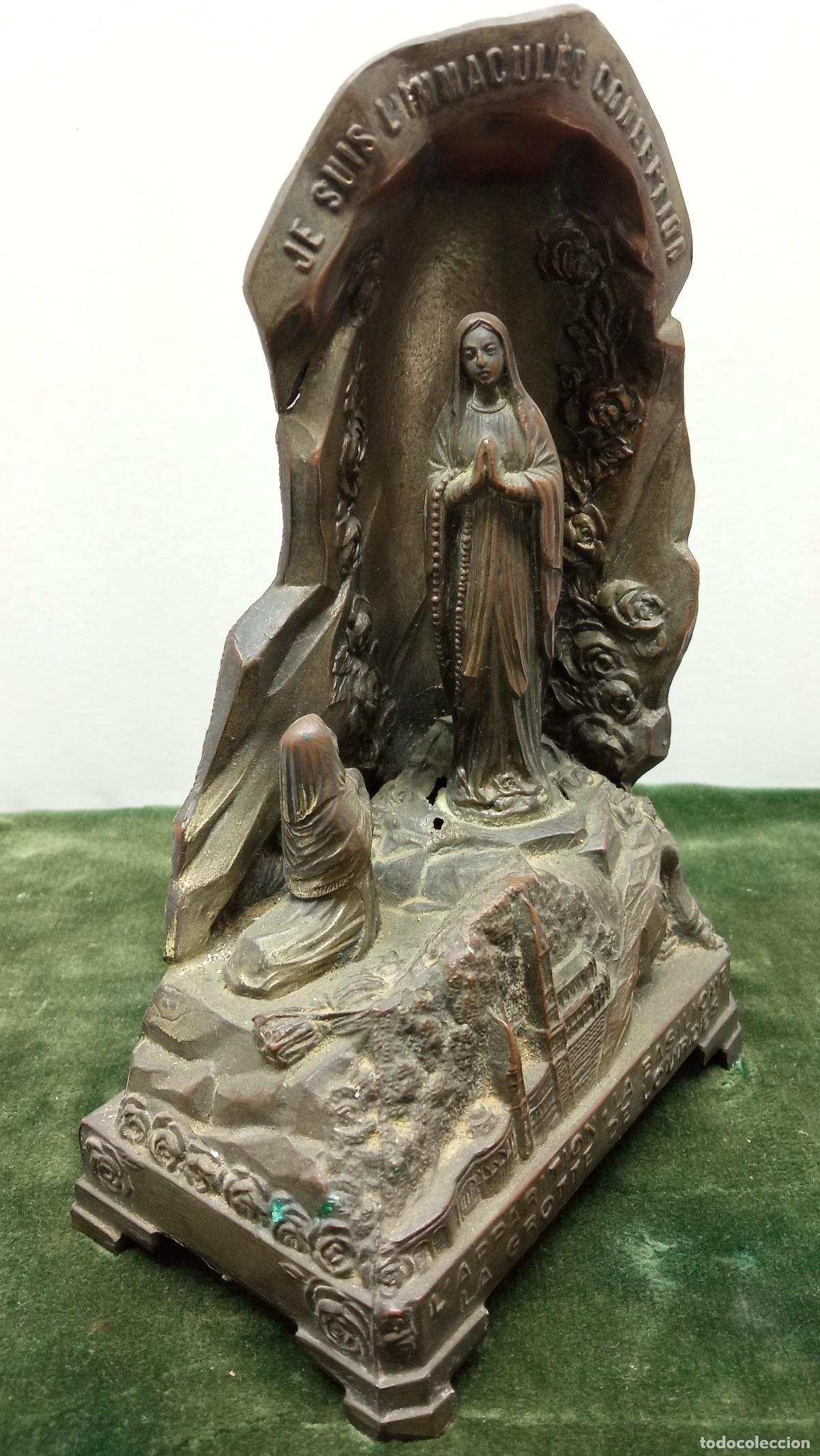 Arte: Antiguo Recuerdo metal Virgen de Lourdes - La Aparici&oacute;n La Bas&iacute;lica La Ruta - Inmaculada Concepci&oacute;n