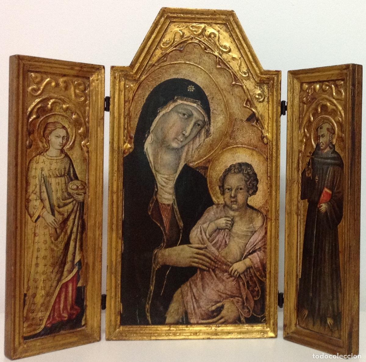 Arte: Tr&iacute;ptico religioso - Virgen con el ni&ntilde;o en el trono - Foto 2