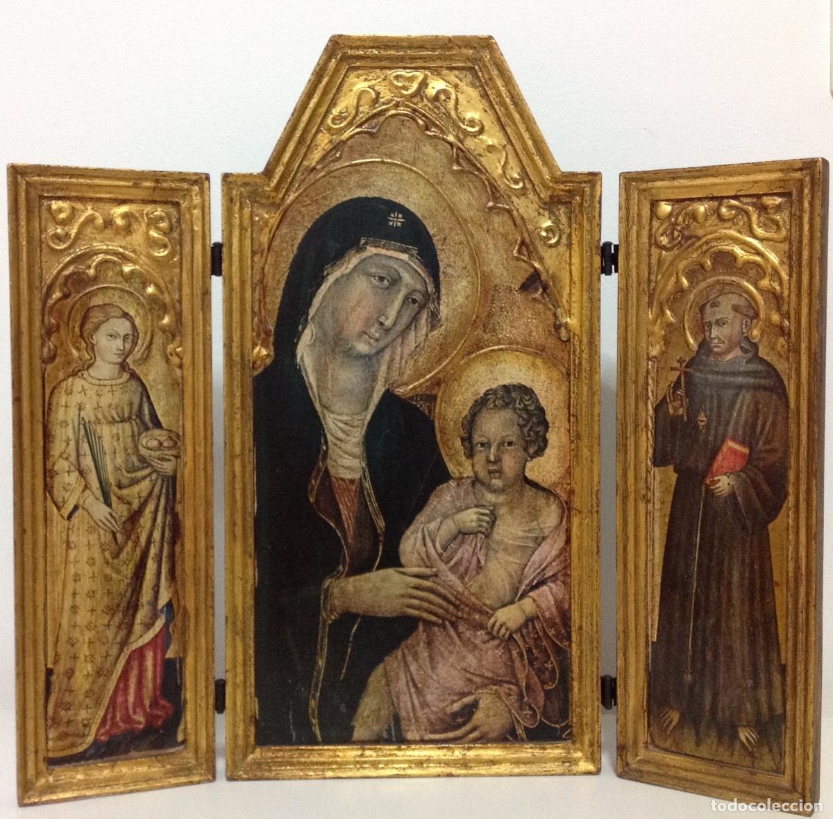 Arte: Tr&iacute;ptico religioso - Virgen con el ni&ntilde;o en el trono - Foto 1