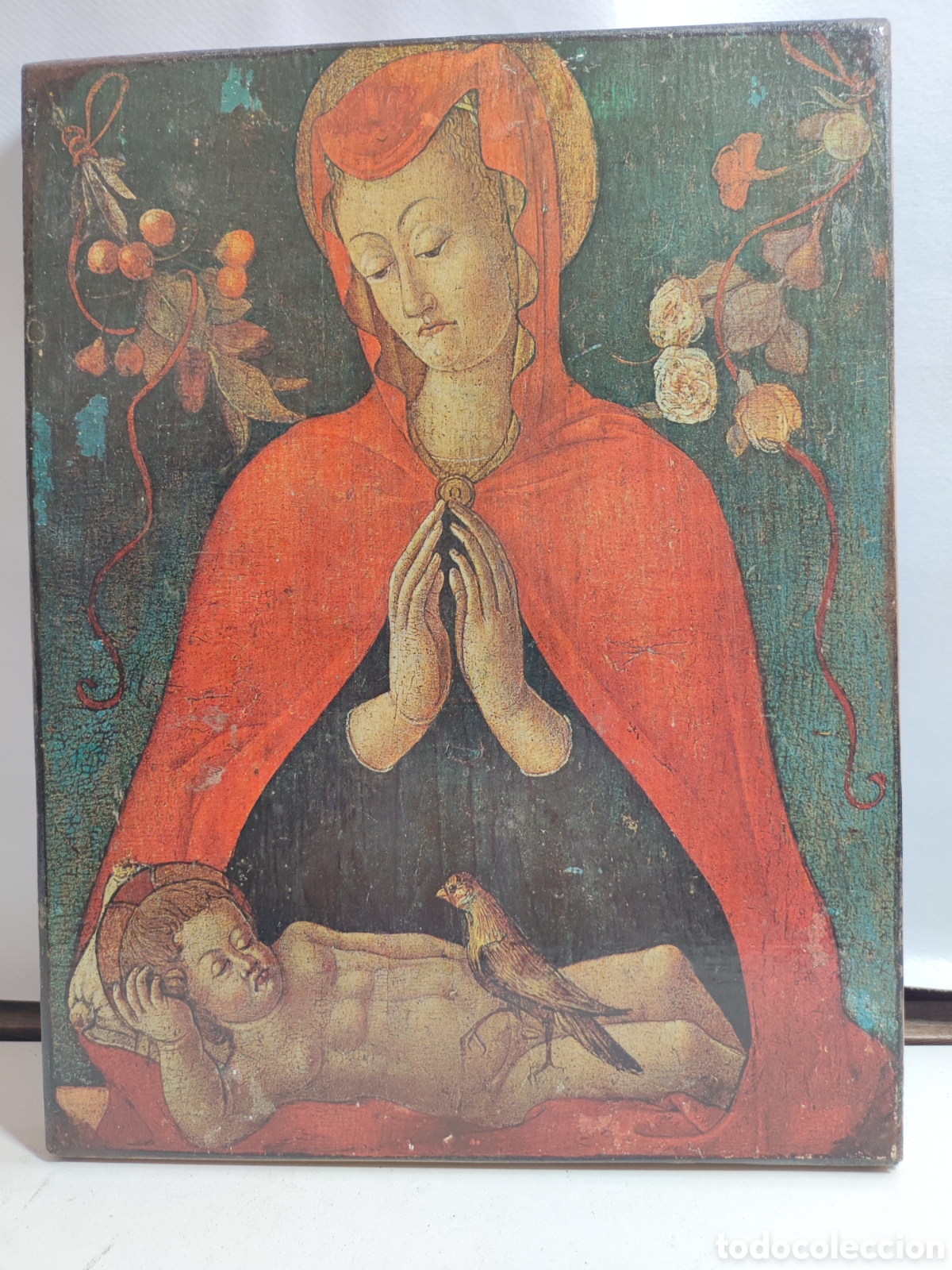 Arte: Tabla virgen con ni&ntilde;o del pajarito - Foto 1