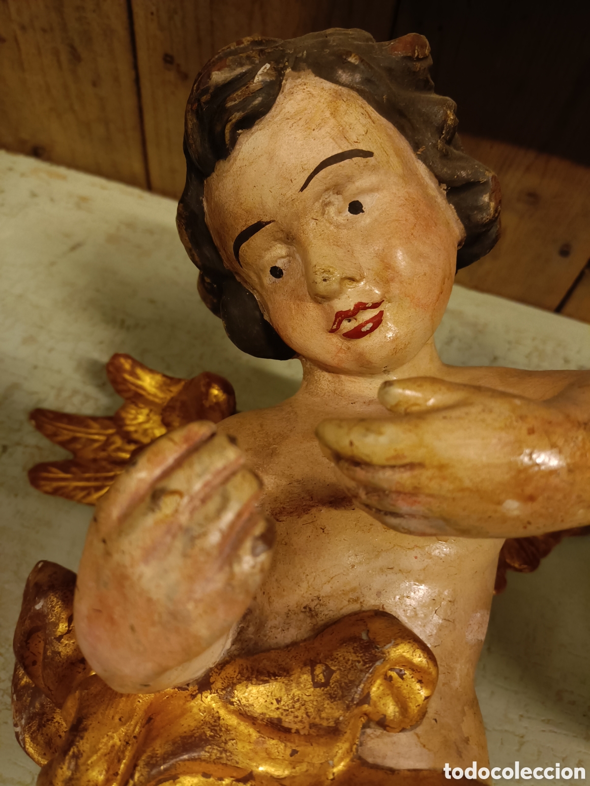 Arte: Querub&iacute;n de madera policromado - Foto 3