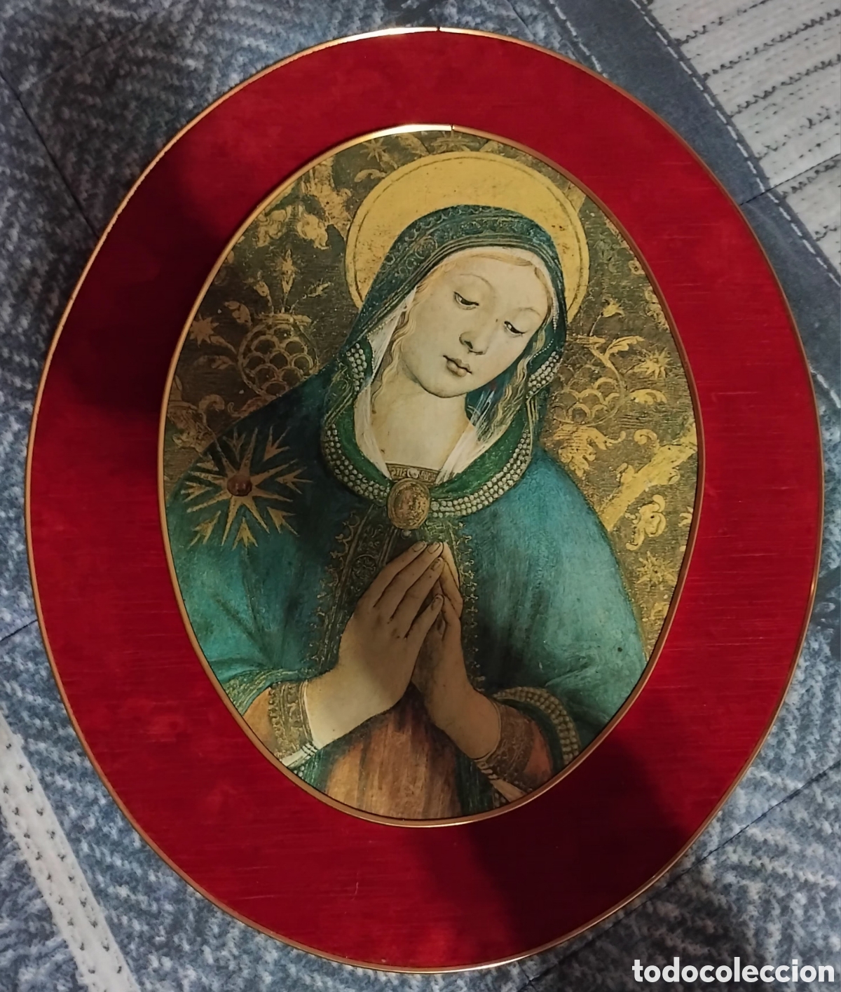 Arte: Cuadro ovalado antiguo virgen - Foto 2