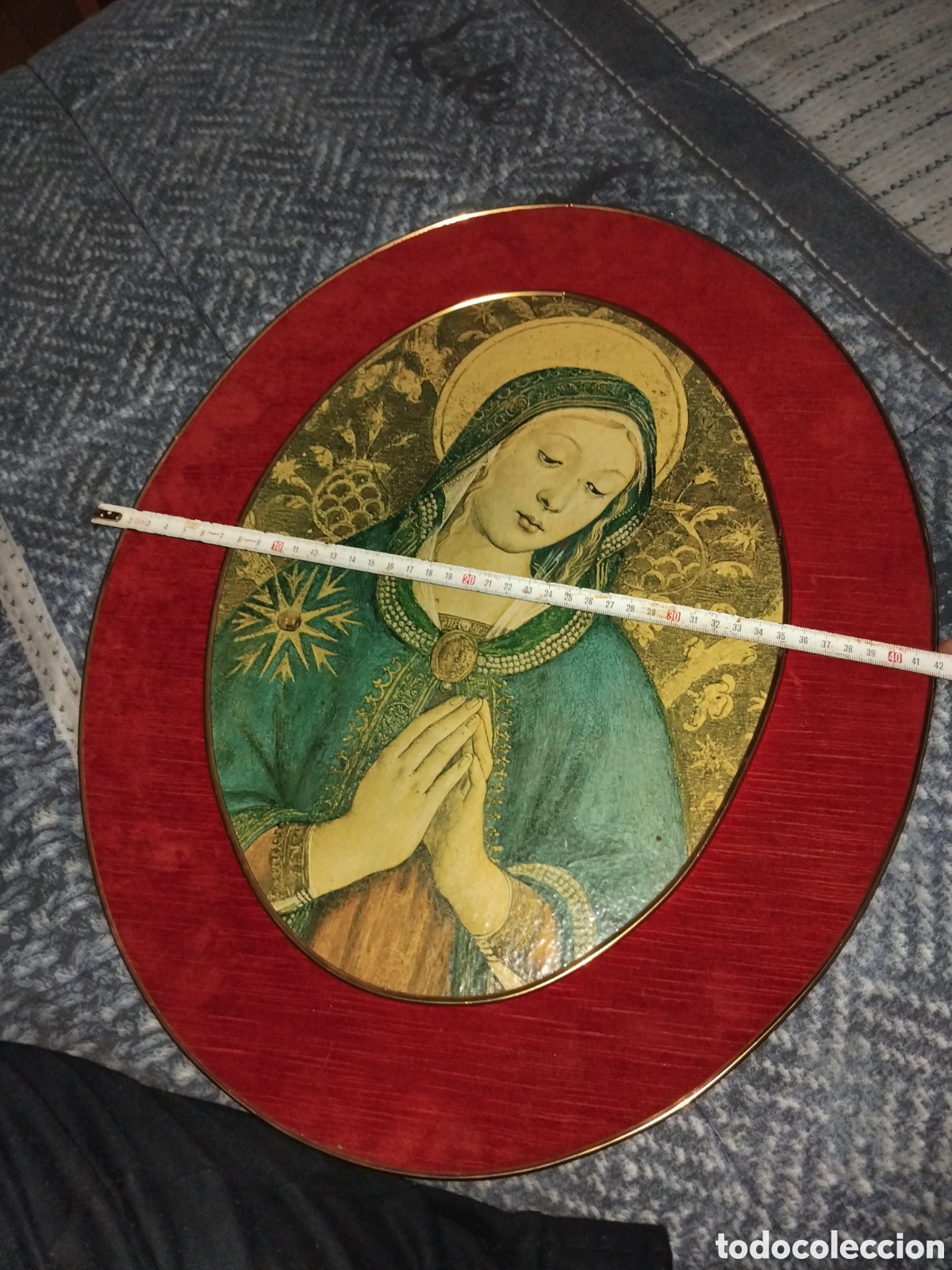 Arte: Cuadro ovalado antiguo virgen - Foto 3
