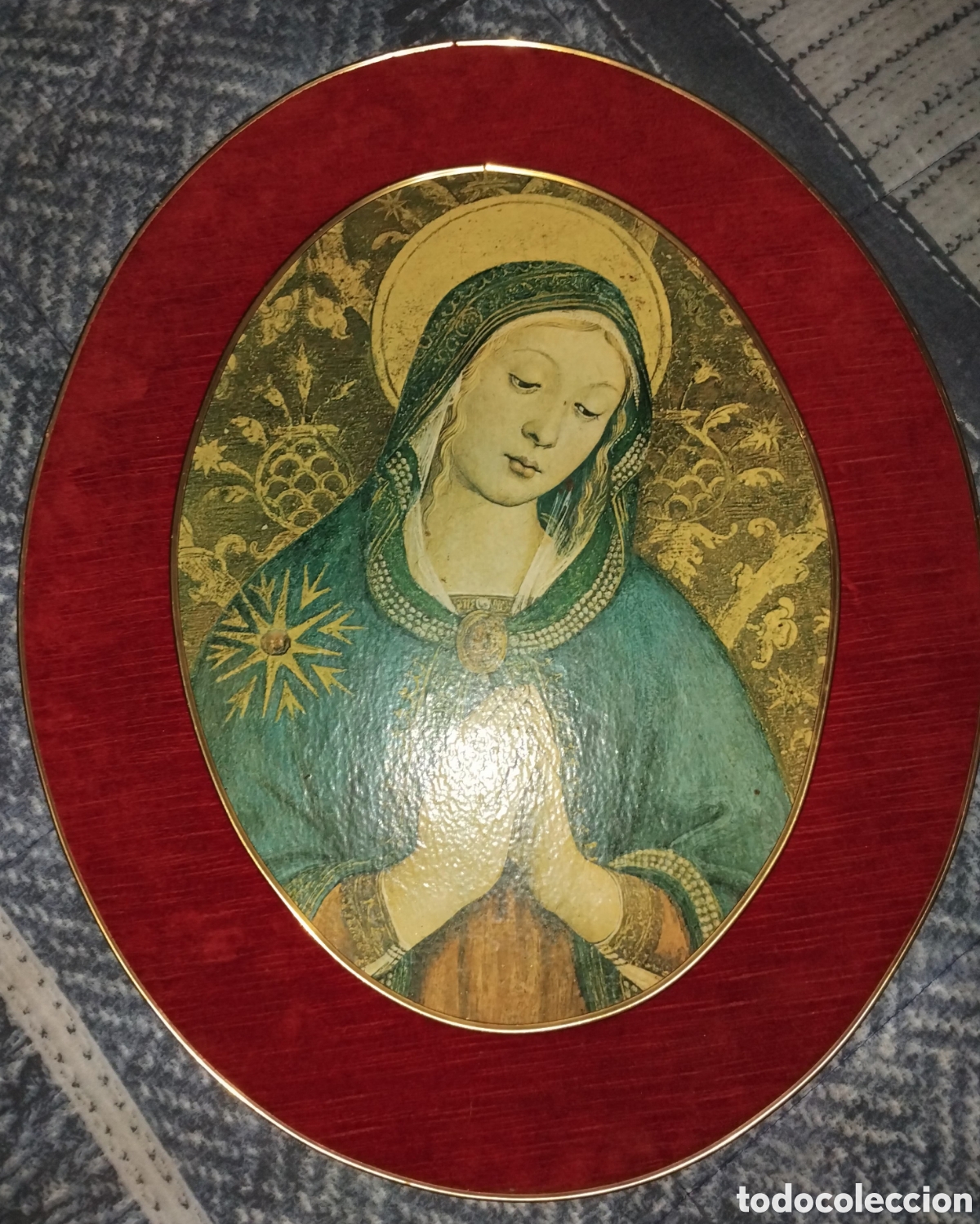 Arte: Cuadro ovalado antiguo virgen - Foto 1