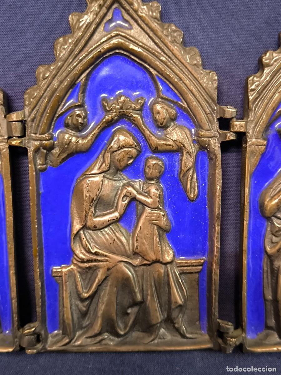 Arte: TRIPTICO RELIGIOSO EN BRONCE Y ESMALTE - Foto 2