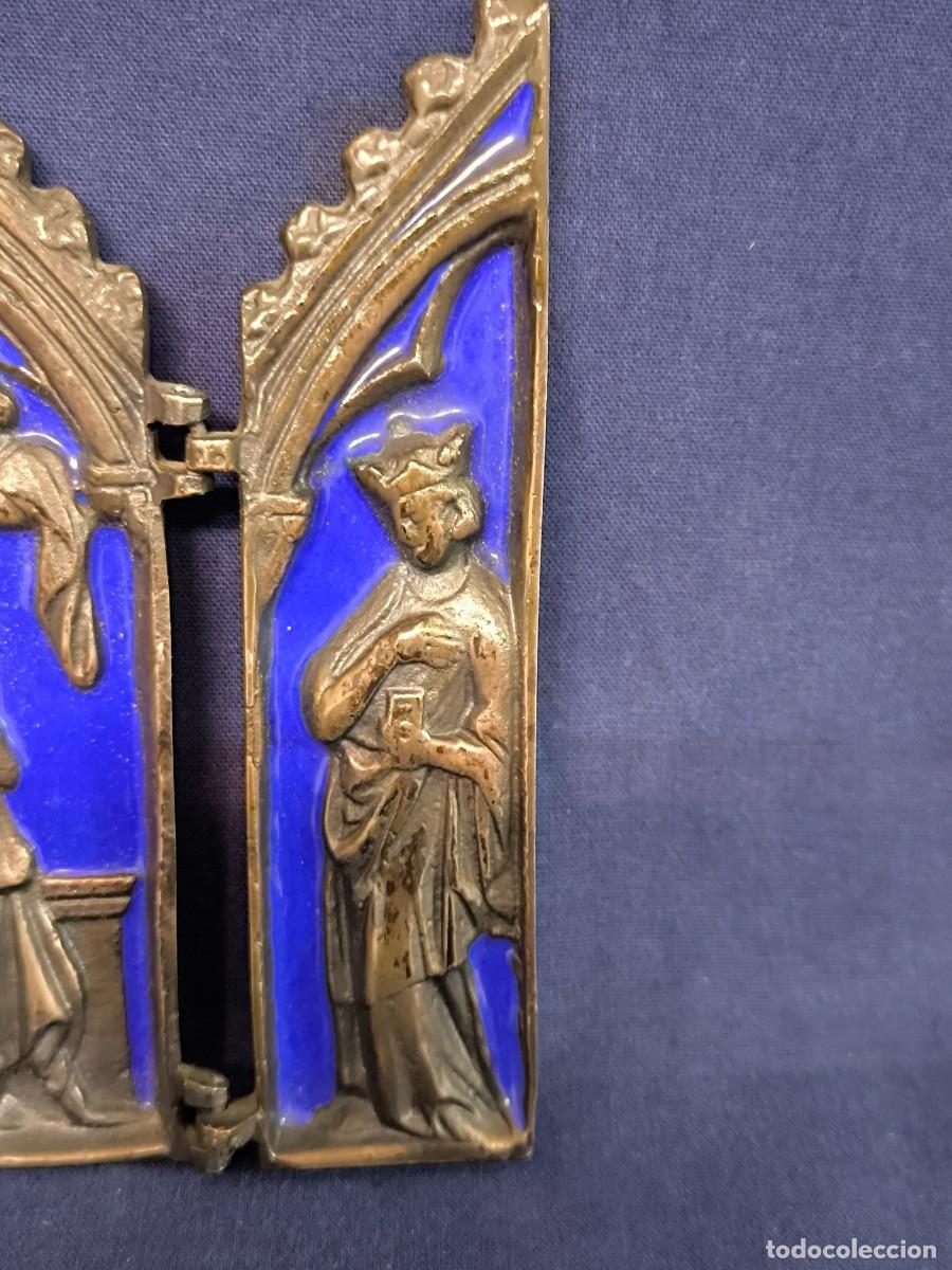 Arte: TRIPTICO RELIGIOSO EN BRONCE Y ESMALTE - Foto 3