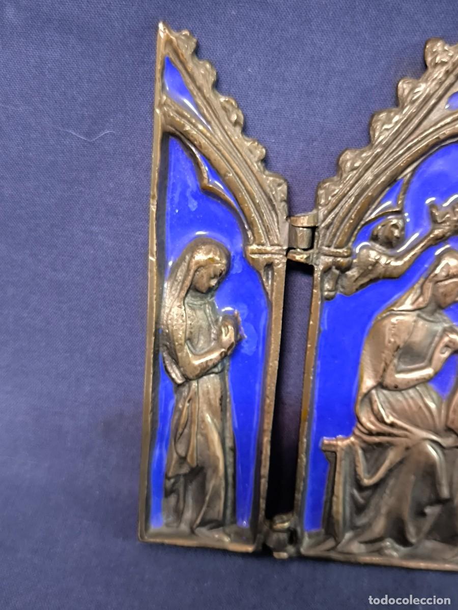 Arte: TRIPTICO RELIGIOSO EN BRONCE Y ESMALTE - Foto 4