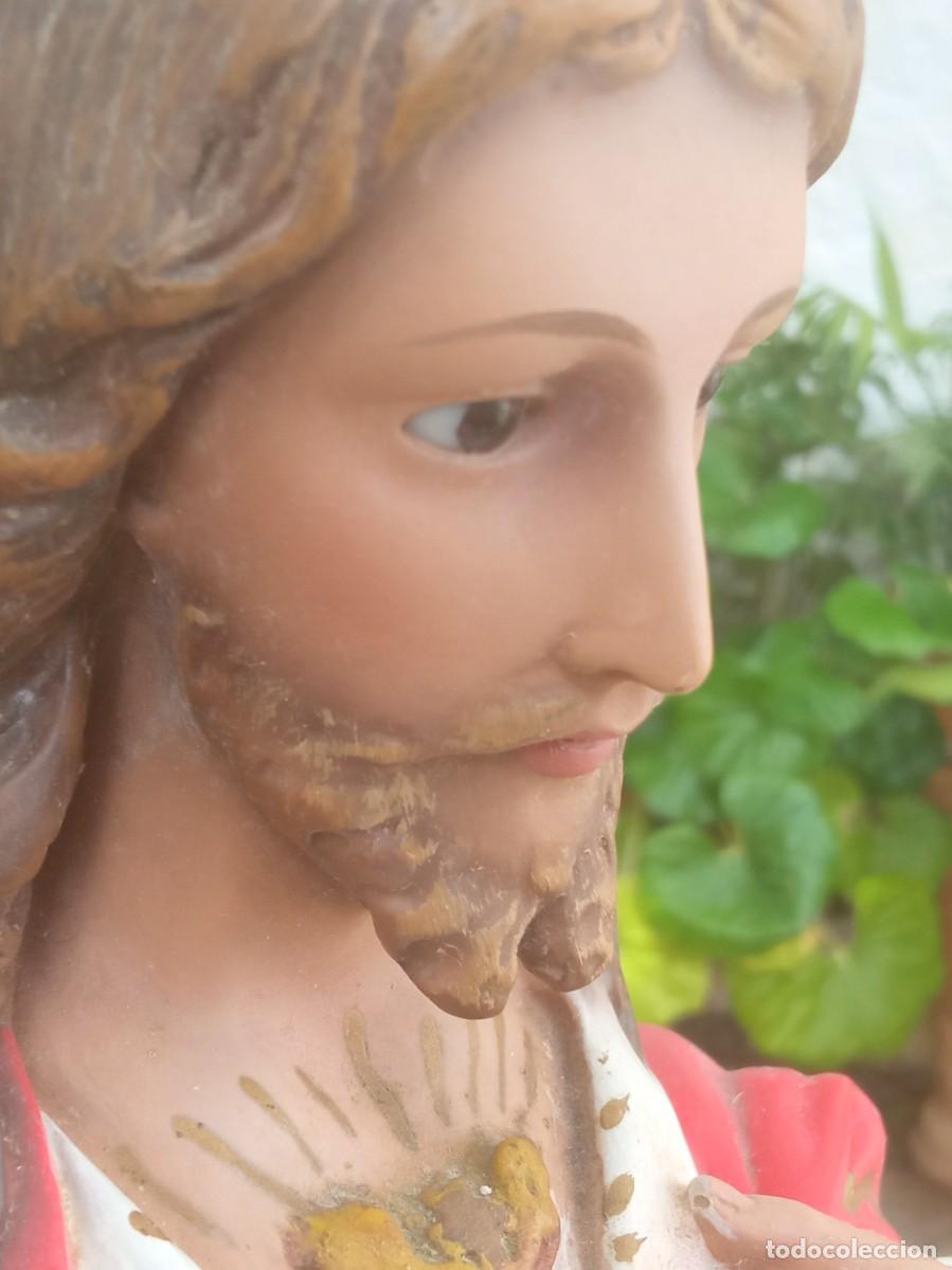 Arte: 60 cm - Gran Resurrecci&oacute;n Coraz&oacute;n de Jes&uacute;s Olot - Pasta de madera estuco ojos de cristal