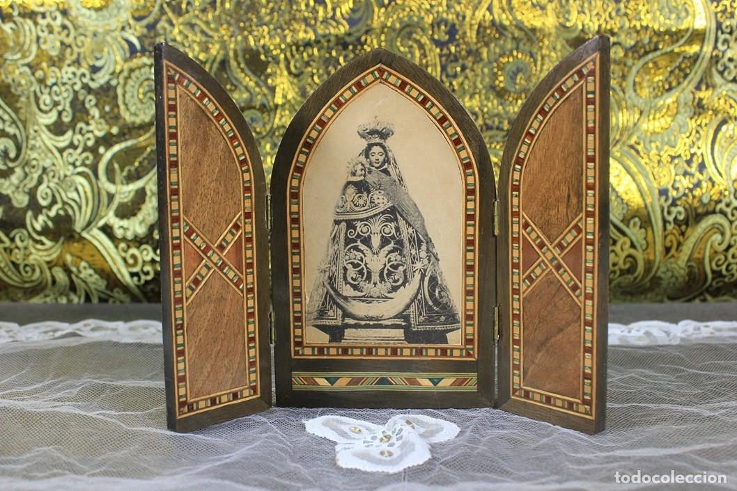 Arte: Antiguo Tr&iacute;ptico Madera, Virgen con Ni&ntilde;o, Tr&iacute;ptico de Madera - Foto 1