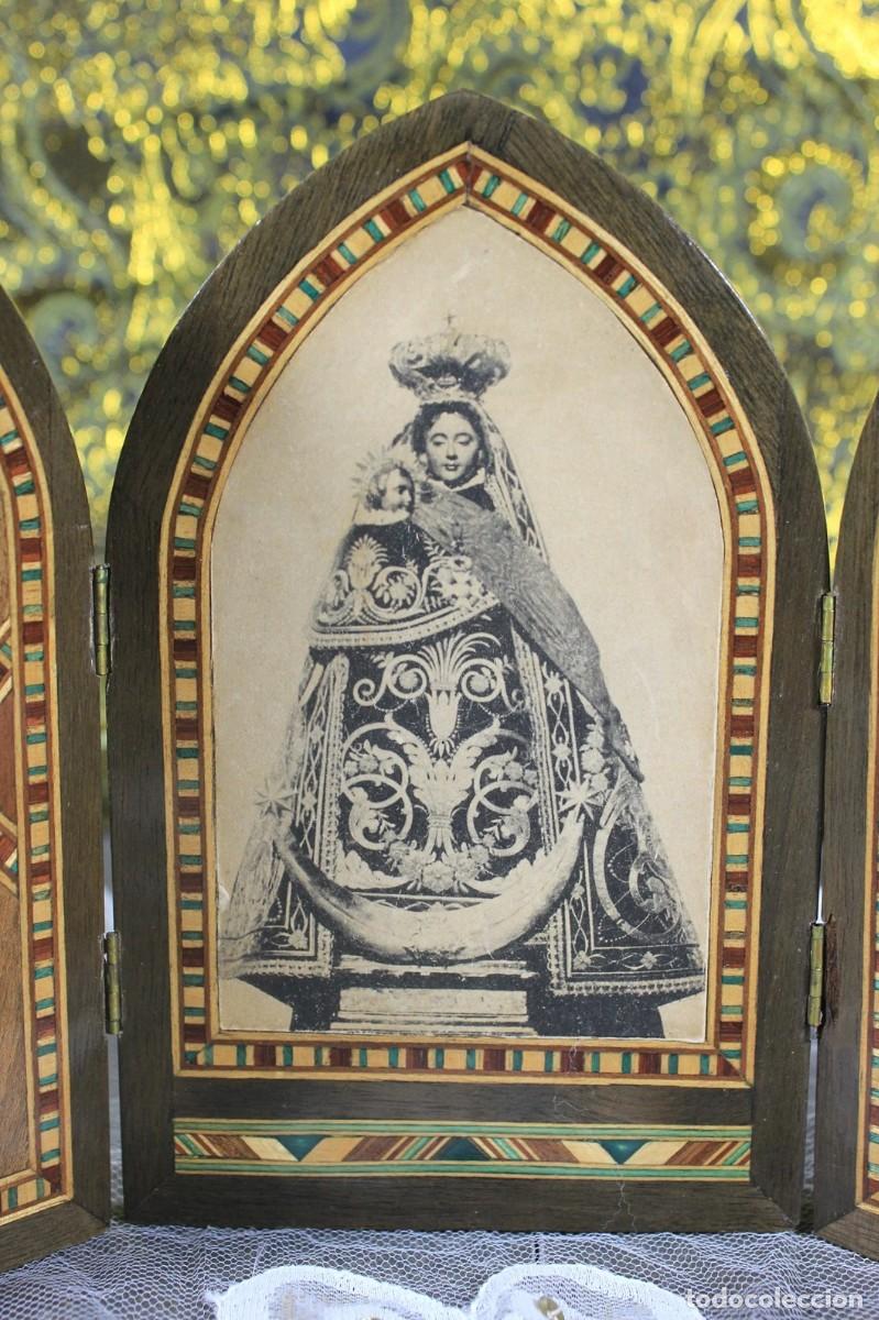 Arte: Antiguo Tr&iacute;ptico Madera, Virgen con Ni&ntilde;o, Tr&iacute;ptico de Madera - Foto 2