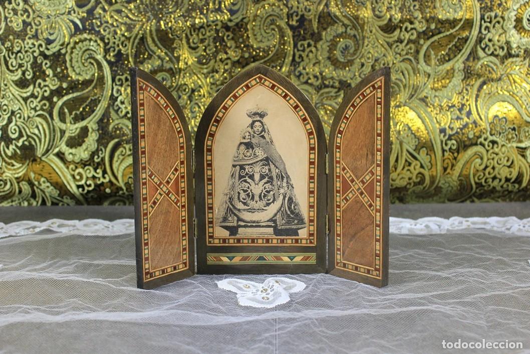 Arte: Antiguo Tr&iacute;ptico Madera, Virgen con Ni&ntilde;o, Tr&iacute;ptico de Madera - Foto 5