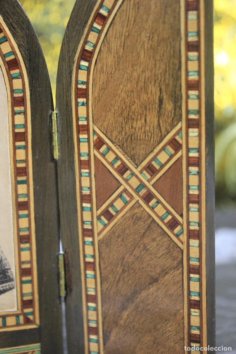 Arte: Antiguo Tr&iacute;ptico Madera, Virgen con Ni&ntilde;o, Tr&iacute;ptico de Madera - Foto 6