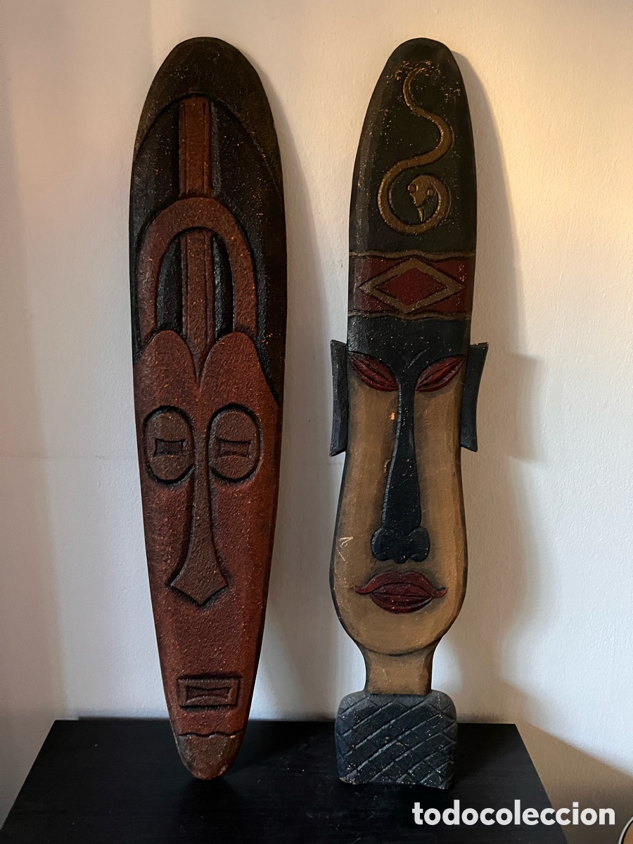 Arte: Lote dos m&aacute;scaras africanas madera - Foto 1