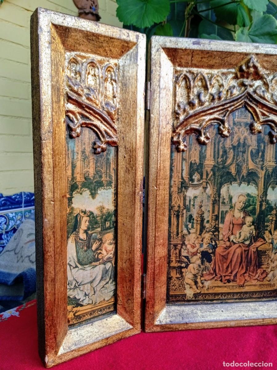 Arte: Tr&iacute;ptico retablo antiguo religioso de madera - Foto 2